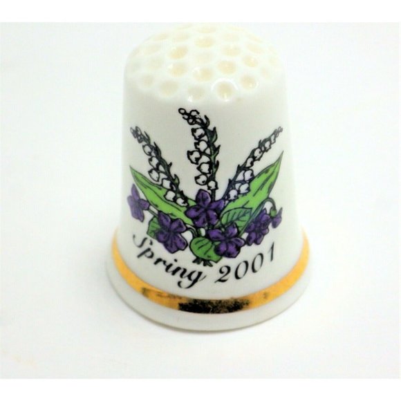 Fiskars Thimble Spring 2001 Lily of the Valley Violet Ceramic - Picture 1 of 6